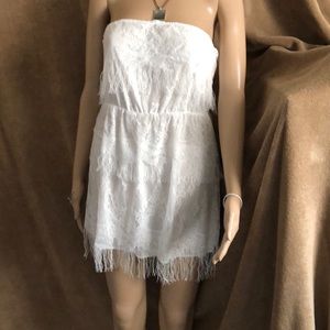 Above the Knee Strapless White Lace Summer Dress